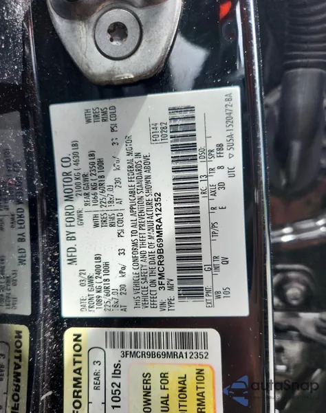 2021 Ford Bronco Sport Big Bend z USA, uszkodzony, nr VIN 3FMCR9B69MRA12352